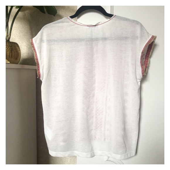 ZARA Tribal Aztec Textured Short Fringe Sleeve Top - Picture 3 of 3